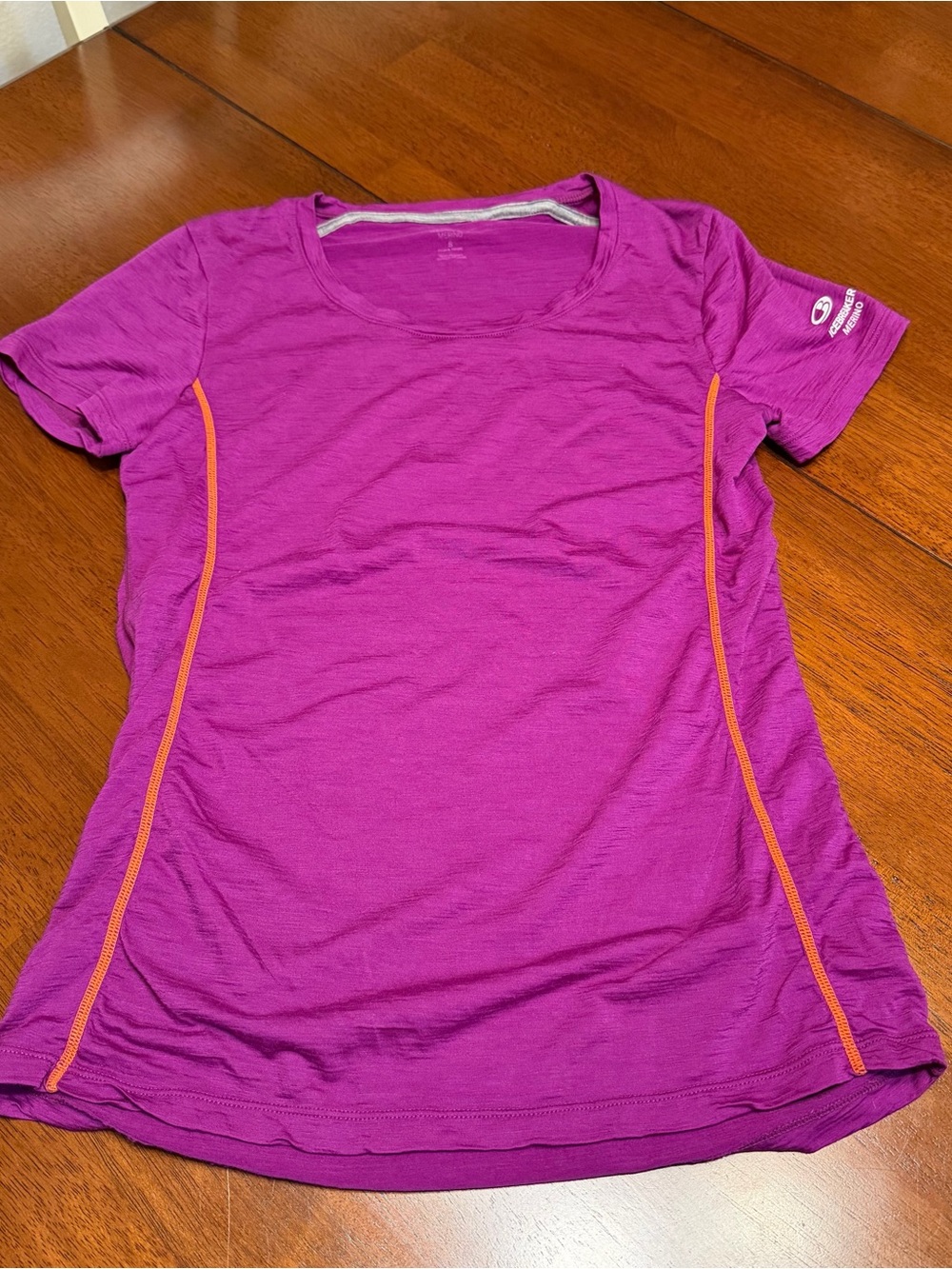 Icebreaker Short Sleeve Active Top Women Small Purple Orange Merino/Nylon Blend